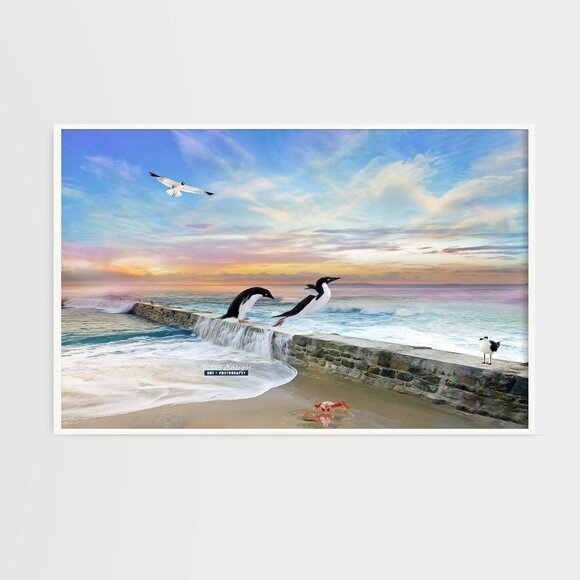 12x18 Penguin‎ Fantasy Ocean Landscape Watercolor Oil Painting Art Print - Picture 7 of 7